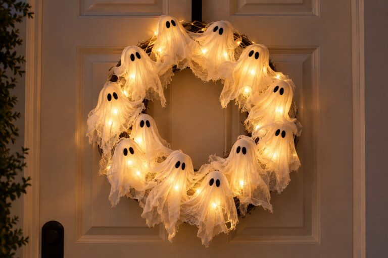 Easy DIY Lighted Ghost Wreath for Halloween (Pottery Barn Look for Under $25)