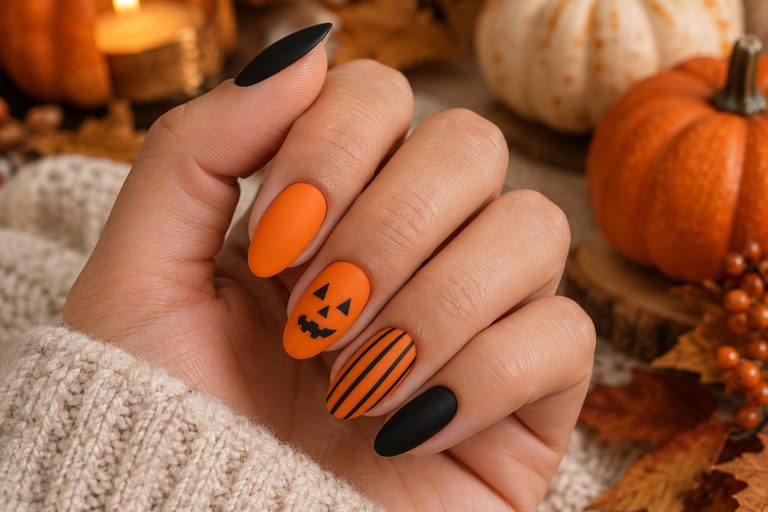DIY Halloween Pumpkin Nails: Easy Black & Orange Matte Nail Art Tutorial